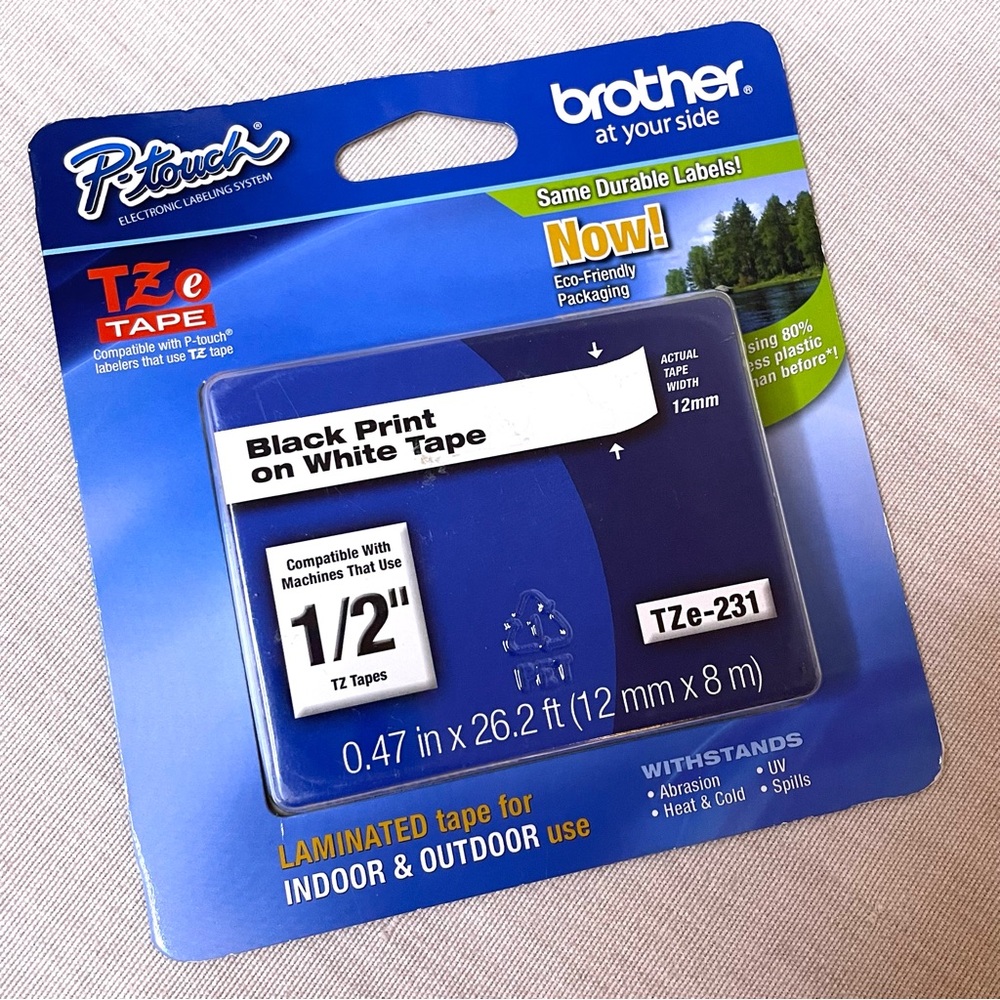 💙 new Brother P-touch TZe-231 Label Tape 1/2” Black Print on White tape